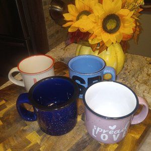 Set of 4 Rustic Ceramic Camping Cabin Cottage Vacation home Decor Coffee Mugs